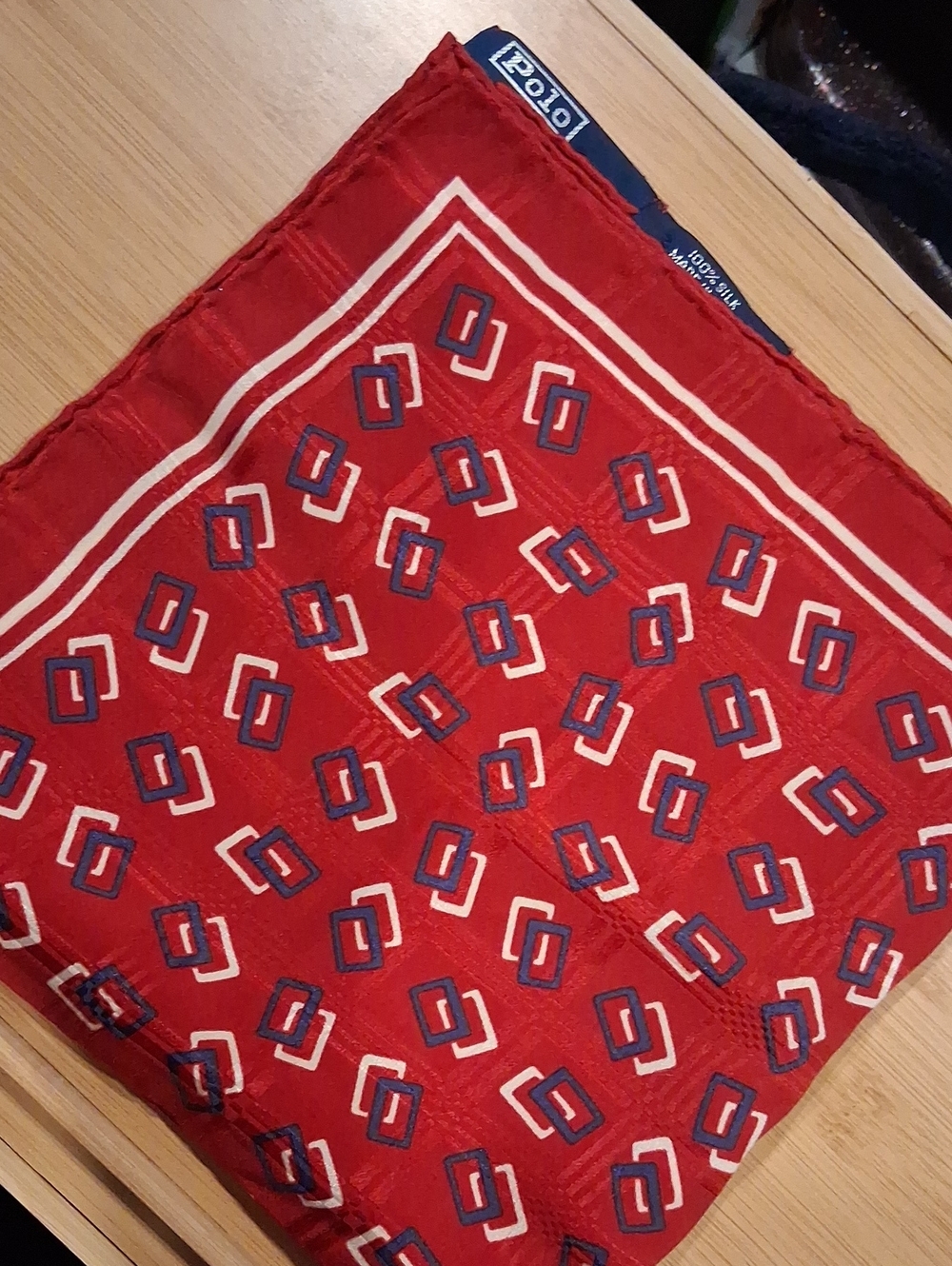 Vintage Polo Ralph Lauren Silk Pocket Square Red Equestrian Stirrup - Made Italy